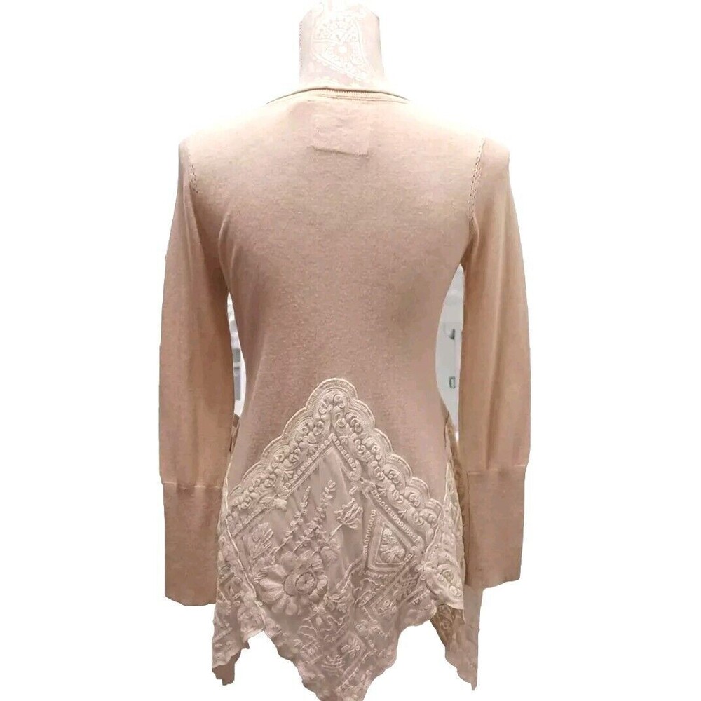 Angel of The North Beige Med Anthropology Knit Sweater With Lace Accent - Picture 3 of 8